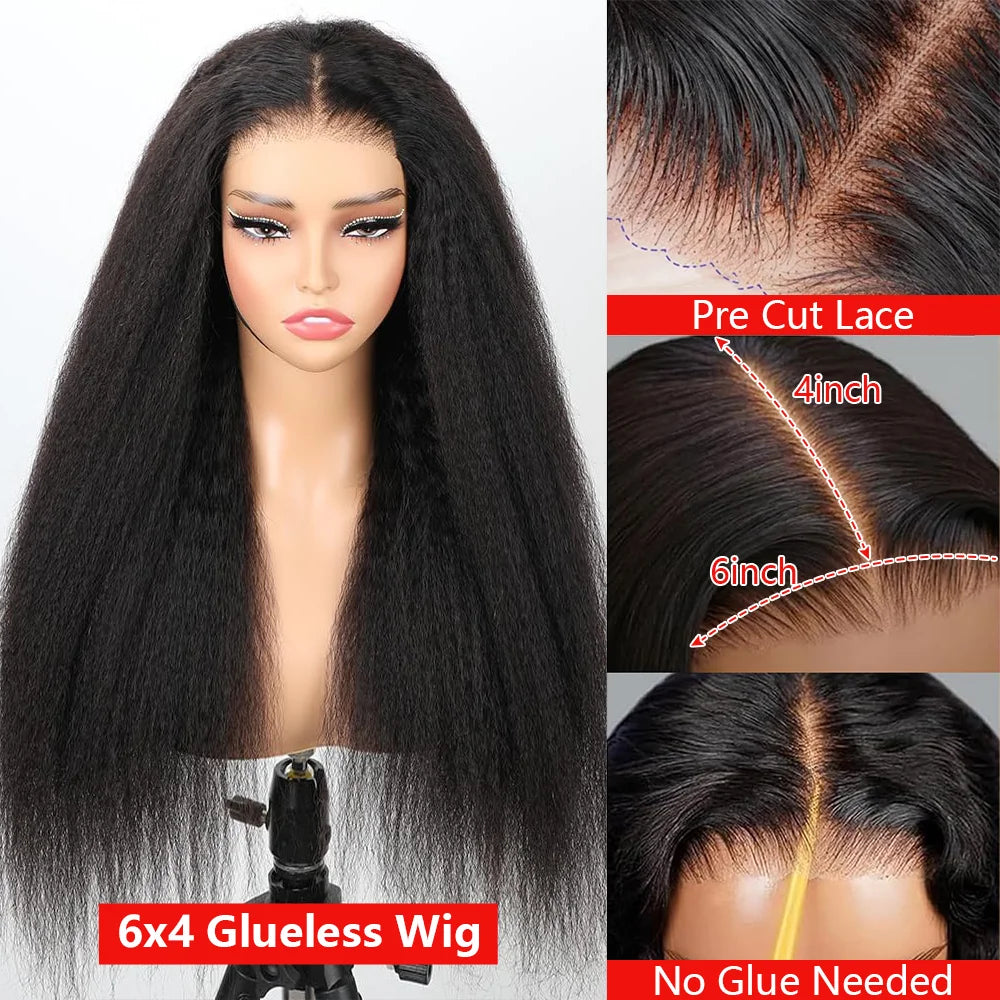 Yaki Kinky Straight Wigs 4C Edges Curly 13x6 HD Lace Frontal Wig Pre Plucked Curly Baby Hair 6x4 Glueless Wigs Ready To Wear