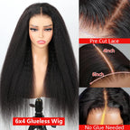 Yaki Kinky Straight Wigs 4C Edges Curly 13x6 HD Lace Frontal Wig Pre Plucked Curly Baby Hair 6x4 Glueless Wigs Ready To Wear