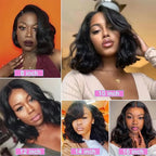 250% Body Wave HD Lace Frontal Wig Short Bob Wig Human Hair Glueless Human Hair Wavy 13x4 Transparent Lace Front Wigs For Women