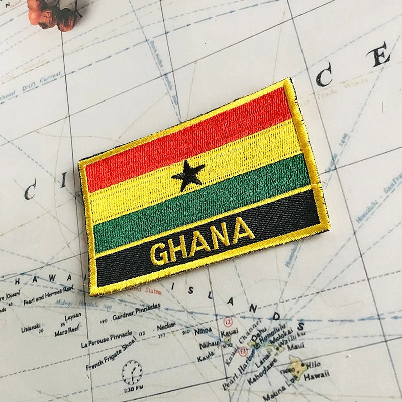 GHANA National Flag Embroidery Patches Badge Shield And Square Shape Pin One Set On The Cloth Armband   Backpack  Decoration