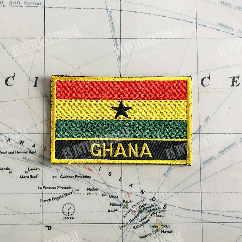 GHANA National Flag Embroidery Patches Badge Shield And Square Shape Pin One Set On The Cloth Armband   Backpack  Decoration