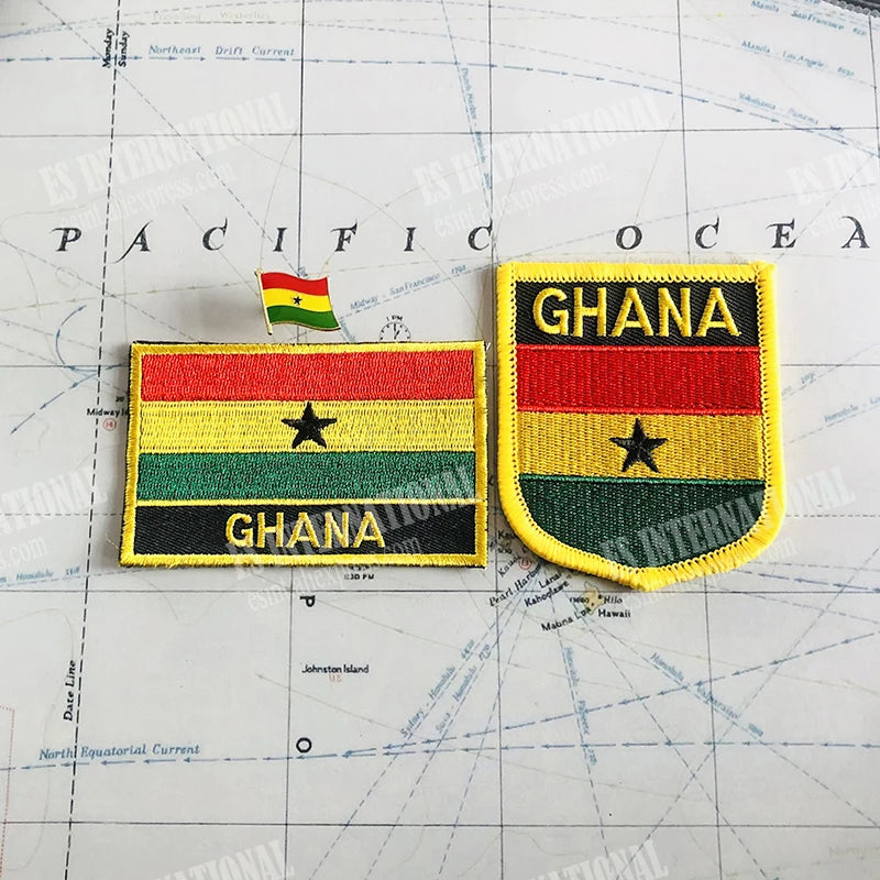 GHANA National Flag Embroidery Patches Badge Shield And Square Shape Pin One Set On The Cloth Armband   Backpack  Decoration
