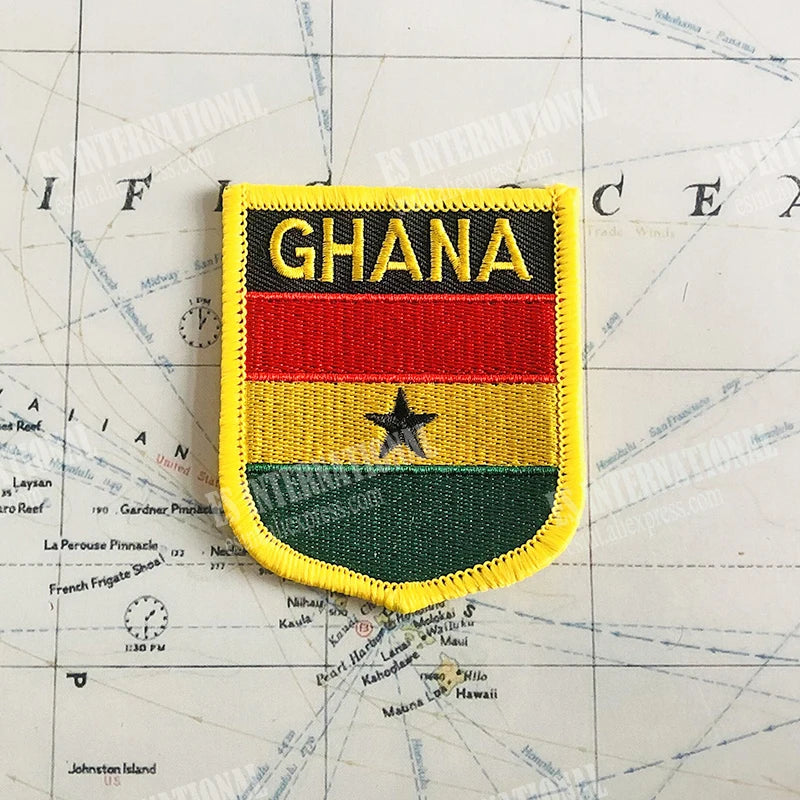 GHANA National Flag Embroidery Patches Badge Shield And Square Shape Pin One Set On The Cloth Armband   Backpack  Decoration