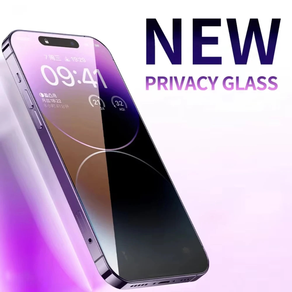 NNBILI 1-3 Pcs Anti Blue Light Privacy Tempered Glass For iPhone 15 16 14 13 17 Pro Max  Eye Protection Clear Screen Protector ﻿