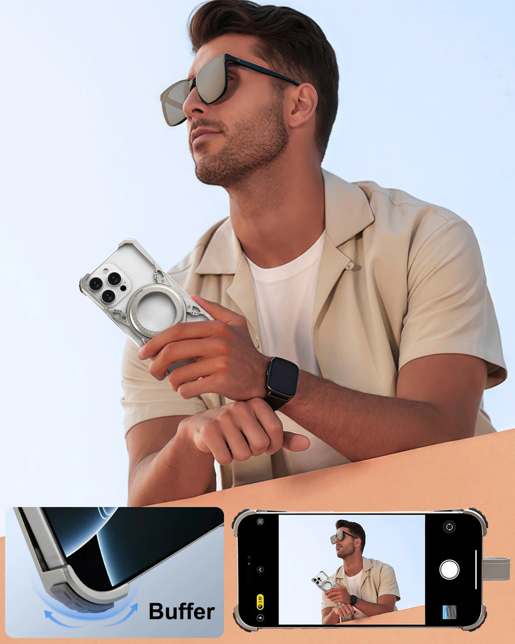 Eary Frameless Phone Case for iPhone 16 Pro Max for MagSafe 360°Rotatable Kickstand with Lanyard Wireless Charging 16 Pro Cover