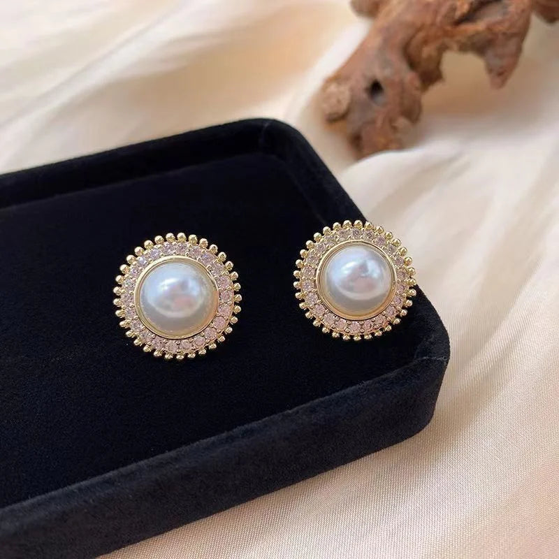 Trending Imitation Pearl Circle Stud Earrings For Woman New In 2025 Fashion Party Round Elegant Korean Earring Jewelry Wholesale