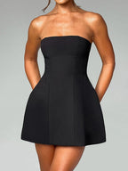 Women's solid color casual sleeveless backless strapless slim fit short dress party dress