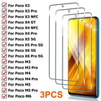 3PCS Protective Glass for Poco X3 X4 GT X5 X6 Pro NFC 5G Screen Protector for Xiaomi Poco M6 M5 M5S M4 M3 M2 Pro Glass Film