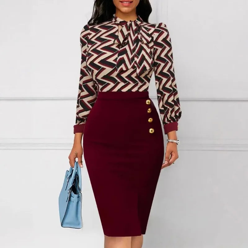 European and American sexy and fashionable digital printed long sleeved women's dress with autumn and winter British style