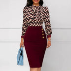 European and American sexy and fashionable digital printed long sleeved women's dress with autumn and winter British style