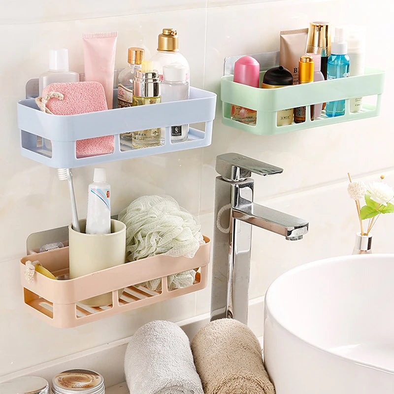 Hot Sale Adhesive Storage Rack Bathroom Accessories Corner Shower Shelf Kitchen Bathroom Shelf Home Decoration
