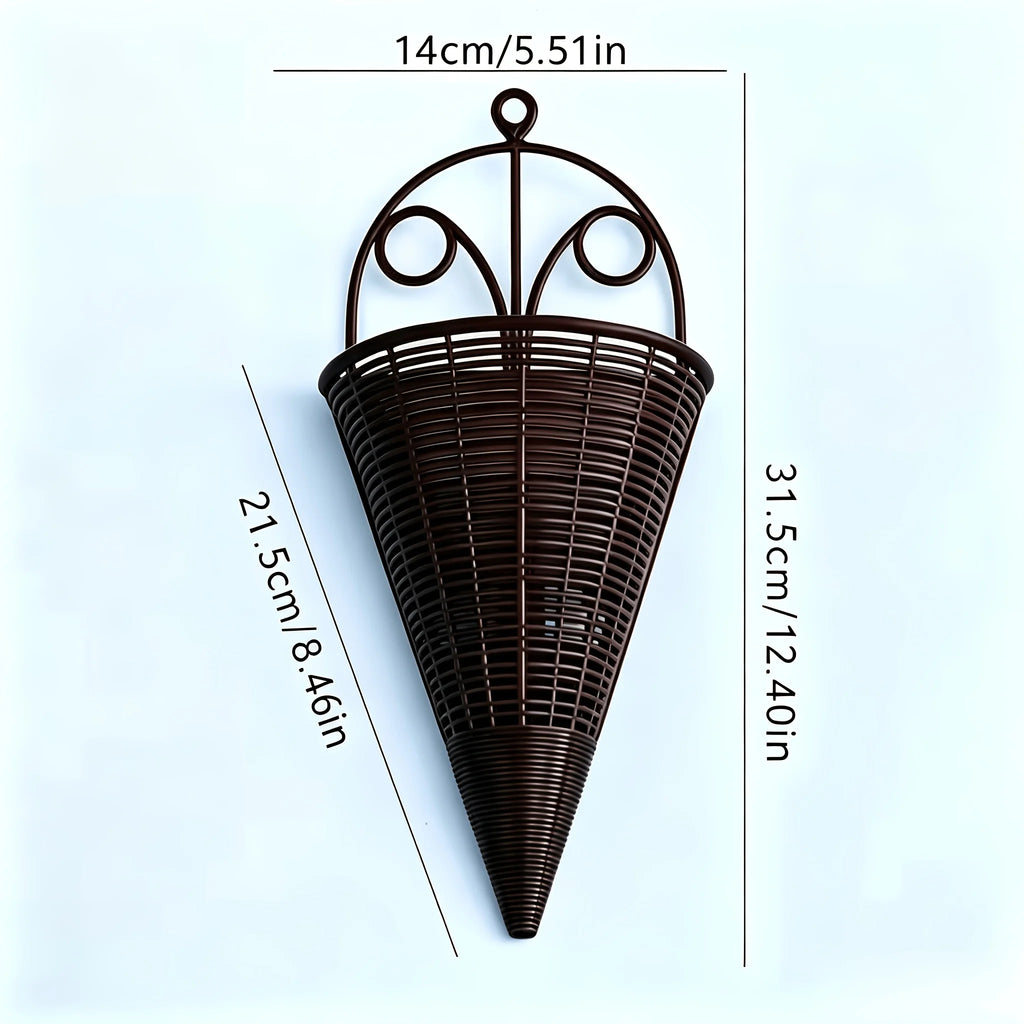 Home Decoration Hanging Flower Basket Plastic Durable Art Rattan Wall Hanging Fan-shaped Pattern Flower Arrangement Container