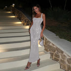 2025 New Summer Sexy Sling Party Dress Grey Glitter Back-length Long Ladies Dress Evening Dresses Female Clothing