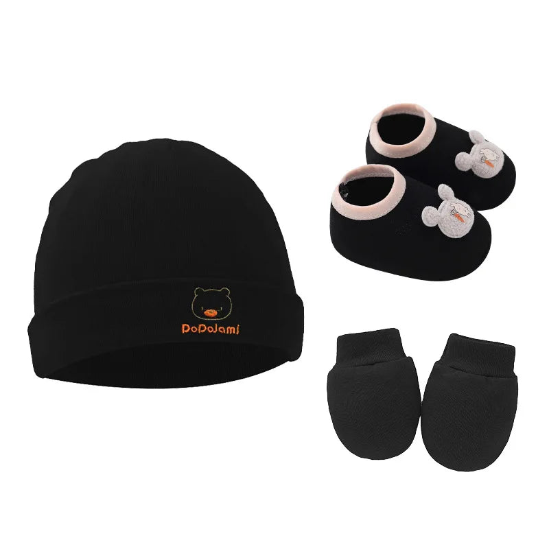 3pcs Cotton Baby Beanie for Newborn Baby Bonnet Gloves Socks Set Baby Hat for Girl Boy New Born Gift Cartoon Cap