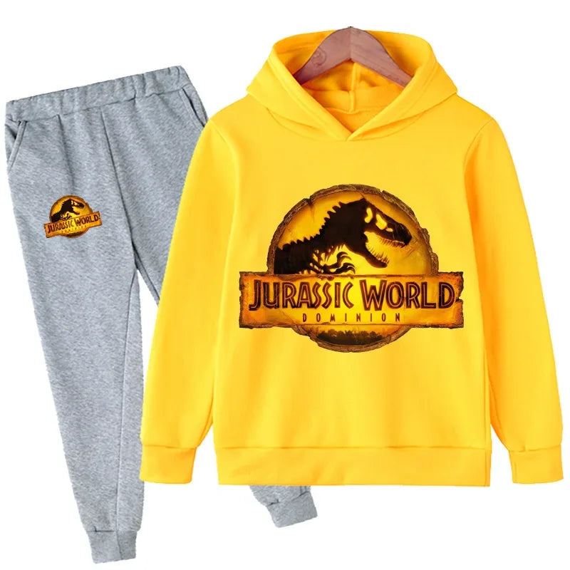 Kids Jurassic World  Children Dinosaur Hoodies Pants Set  Fashion Pullovers Clothes Boys Girls Dominion Sweatshirts Hooded Suit