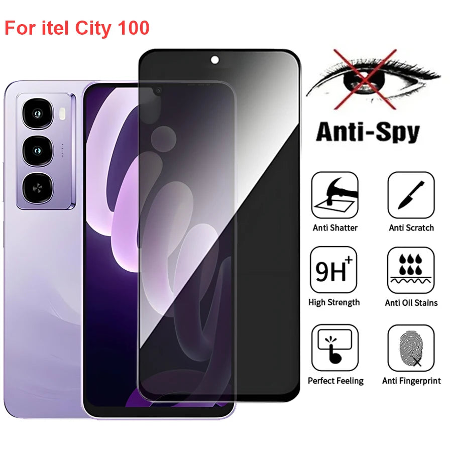 For Itel City 100 Anti Spy Privacy Tempered Glass Screen Protector Compatible For Itel City100 Full Cover Screen Phone Film