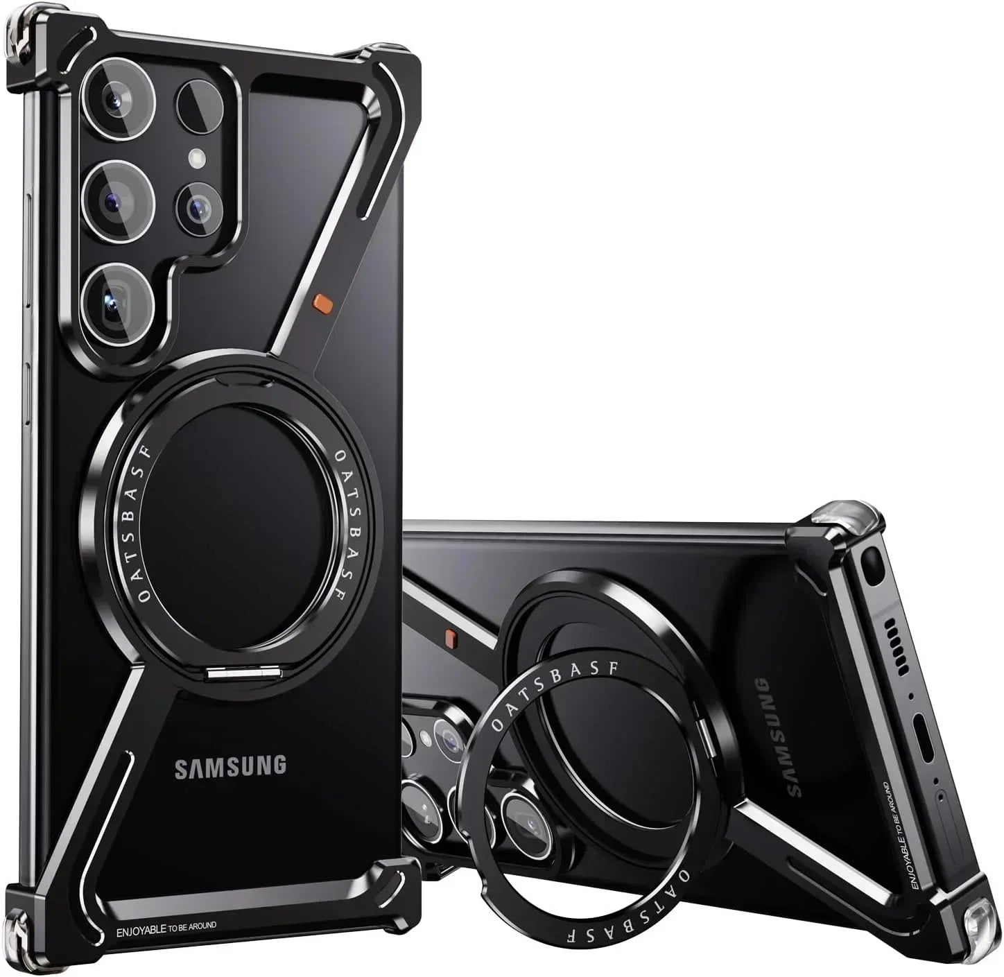 Eary Magnetic Frameless Phone Case For Samsung Galaxy S25 S24 Ultra With 360°Rotatable Stand Metal Protective Shockproof Bumper