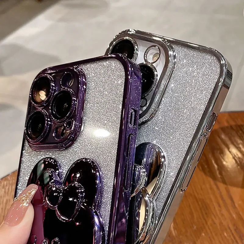 Glitter Mirror Rabbit Stand Case For Samsung A07 A17 A56/36/26/16/06/55/35/25/15/05S S25 FE S24 S23 Ultra Plus Shockproof Cover