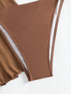4pcs Sexy Solid Color Bikini Set With Sheer Cover-Up, Suitable For Vacation, Beach Party, Perfect For New Year And Valentine's
