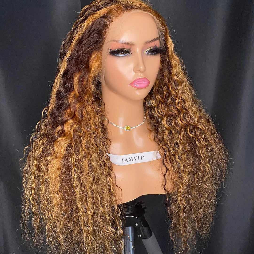 P427 250% 30-36 Inch Highlight Deep Wave Frontal Wig Omber 13x4/13x6 Hd Lace Front Wig CurlyHuman Hair 4x4 Closure Glueless Wigs