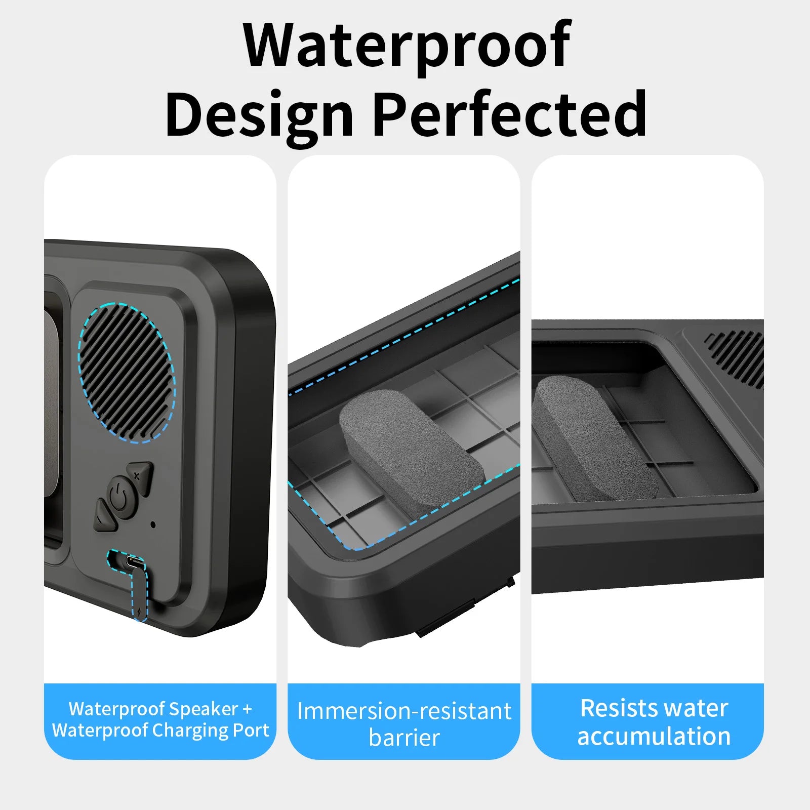 Eary Shower Phone Holder with Wireless Bluetooth Speaker Waterproof Shower Phone Case Wall Mounted Stand for Bathroom Mirror