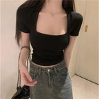 2026 Summer Y2K T shirt Women V-Neck Sexy Korean Fashion Slim Tees Crop Top Short Sleeve Woman Red Vintage Clothing Clothes Kpop