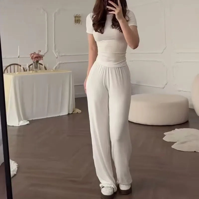 2 pieces women sets 2026 best-selling knitted short-sleeved T-shirt+long pants set two pieces sets women's clothing