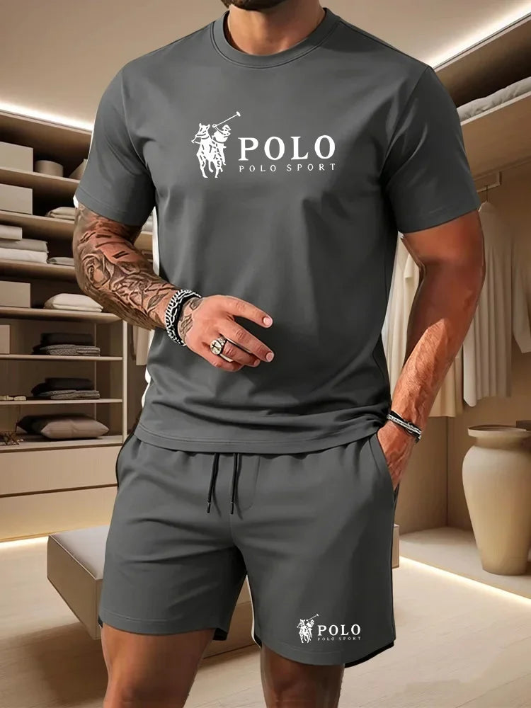 Sports Style Men's Summer Breathable Sportswear Short Sleeved T-shirt+shorts, Lightweight and Comfortable Casual 2-piece Set