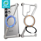 Eary Magnetic Frameless Phone Case For Samsung Galaxy S25 S24 Ultra With 360°Rotatable Stand Metal Protective Shockproof Bumper