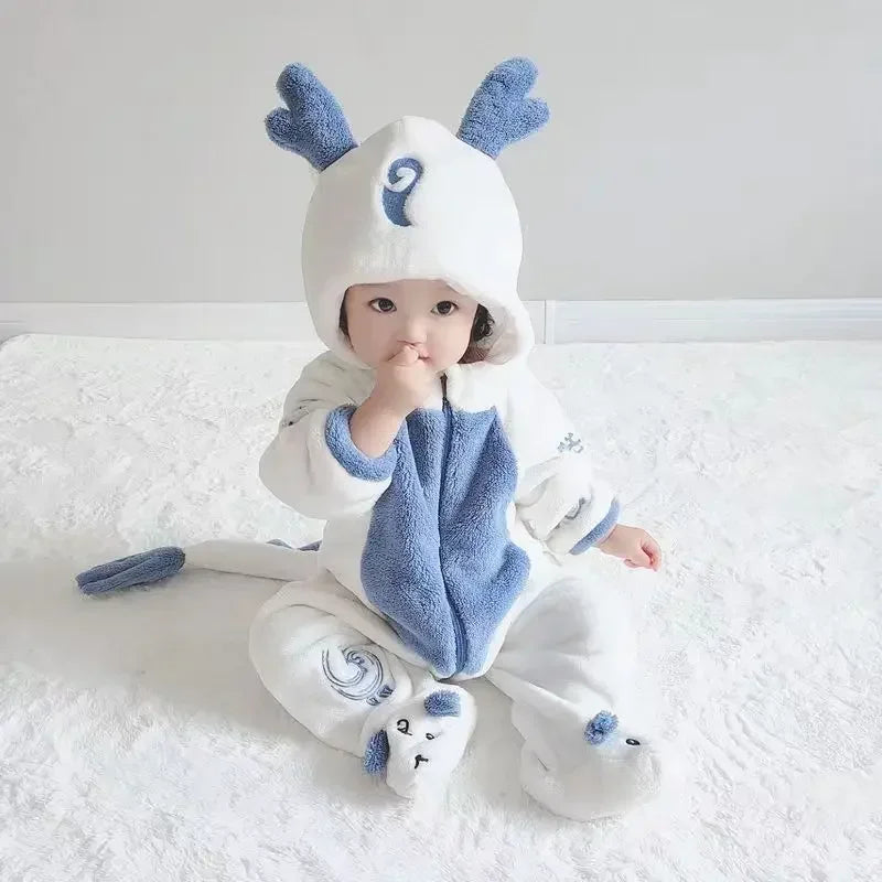 Baby Autumn fleece Clothing Newborn Bodysuit Baby crawling Warm Set Cute tiger unicorn dinosaur Pajamas