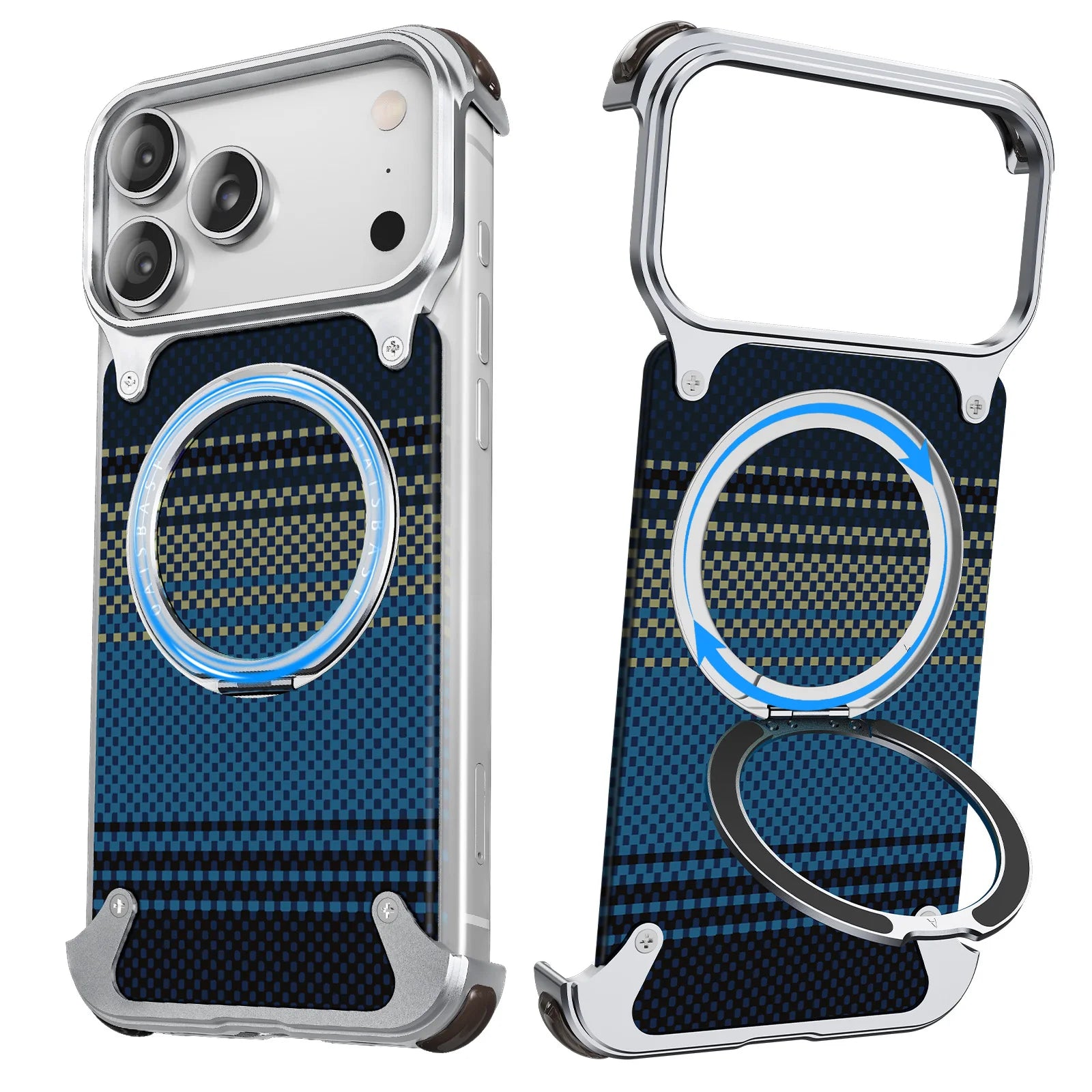 Eary Kevlar Case for iPhone 17 Pro Max Bumper with Stand 360°Rotation Magnetic Kickstand Shockproof Drop Protection Phone Cover