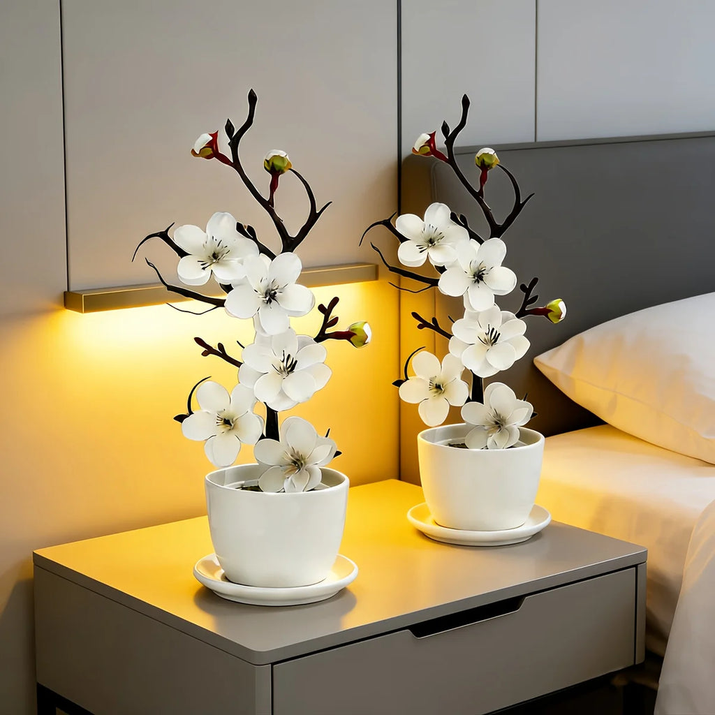 2Pcs Realistic Cream White Wintersweet Artificial Flowers, All-Season Faux Flowers for Holiday Home DIY Decor (No Vase)
