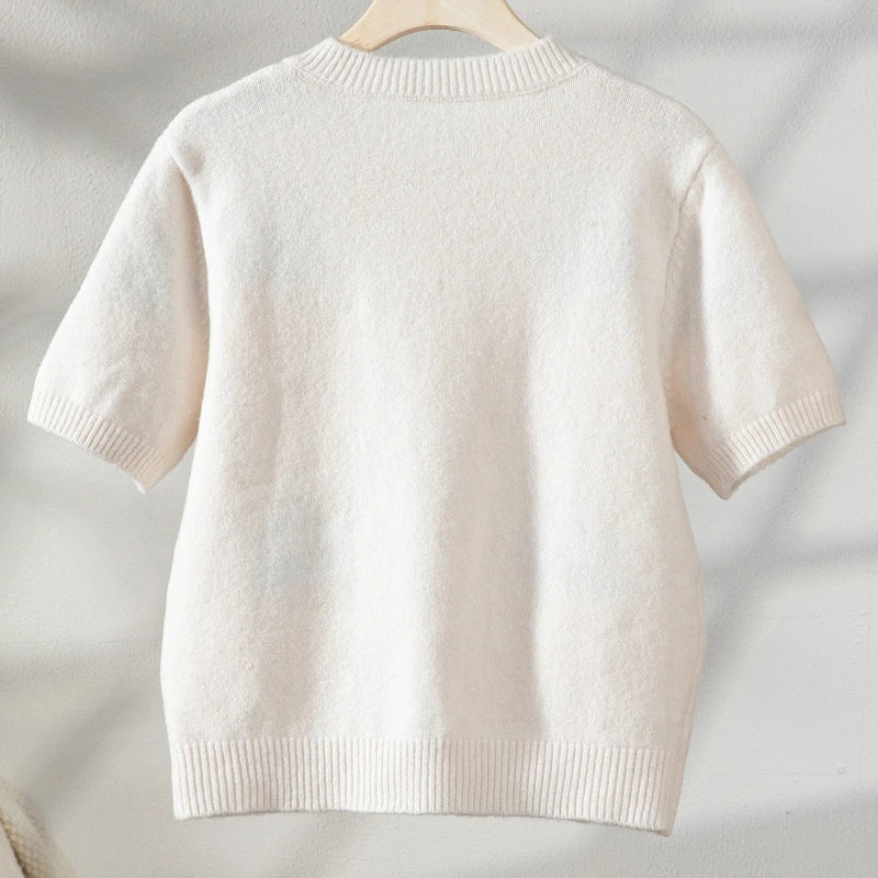 Women Lemon Pattern Knit Cardigan Cute Short Sleeve Button Down Sweater Vest Top New in Aesthetic Fruit Pattern