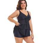 Women's Two Pieces Set Plus Size Tankini Swimsuits Ruffle Swim Tops And High Waist Shorts Bathing Suits Solid Swimwear