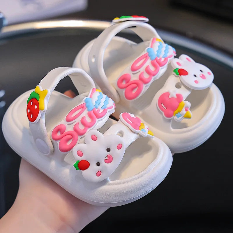 Children Sandals Slippers Soft Anti-Skid Cartoon rabbit panda DIY Design Hole Baby For Boys Girls Summer Kids Sandy Beach Shoes