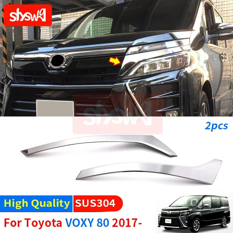 For TOYOTA 2017 VOXY 80 Modified Front Head Light Lamp Trim Cover Shade Stickers High Grade Stainless Steel Exterior Accessories