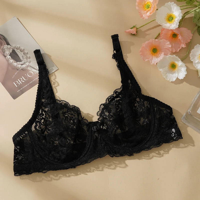 Women Sexy Lace Thin Bras Plus Size Lace Bra 34-40 B/C Cup Push Up Bralette Hollow Out Lingerie for Curvy Female Underwear