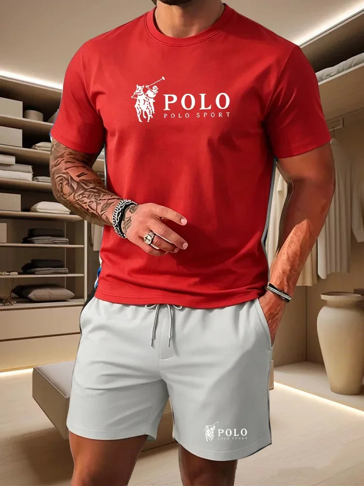 Sports Style Men's Summer Breathable Sportswear Short Sleeved T-shirt+shorts, Lightweight and Comfortable Casual 2-piece Set