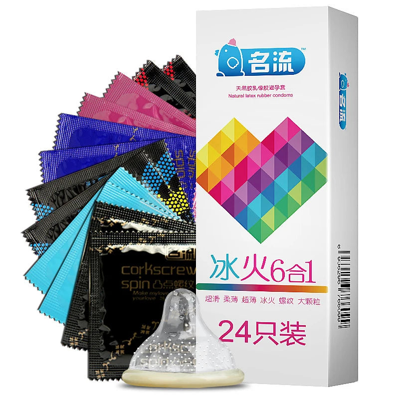 24pcs 5D Dotted Sex Condoms Thread Ribbed G-point Latex Ultra Thin Condom Orgasm Safer Contraceptives Stimulate Vaginal Sex Toys