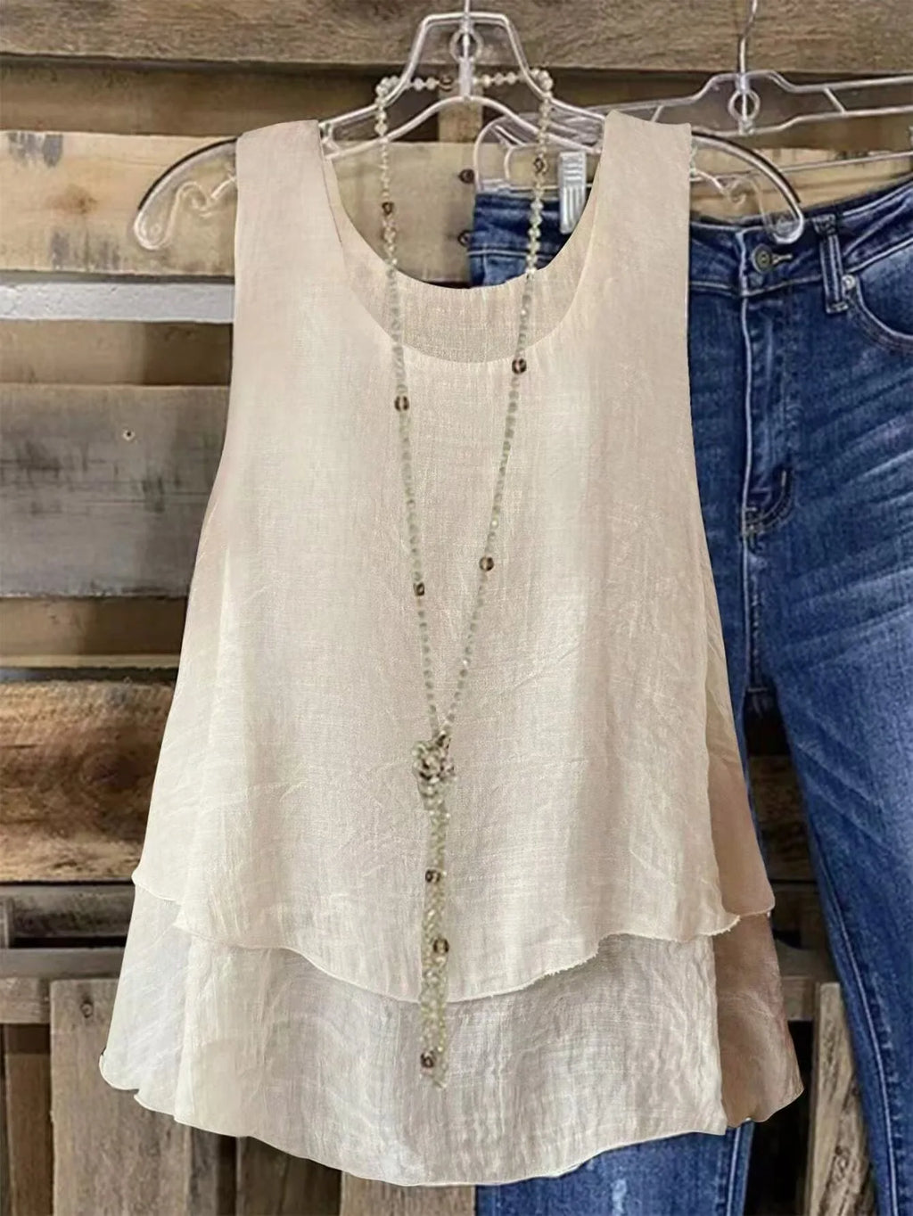 Summer Women Double Layard Hem Cake T-shirts Sexy Sleeveless Loose Solid Color Vest Tank Tops YYFFS-T5213