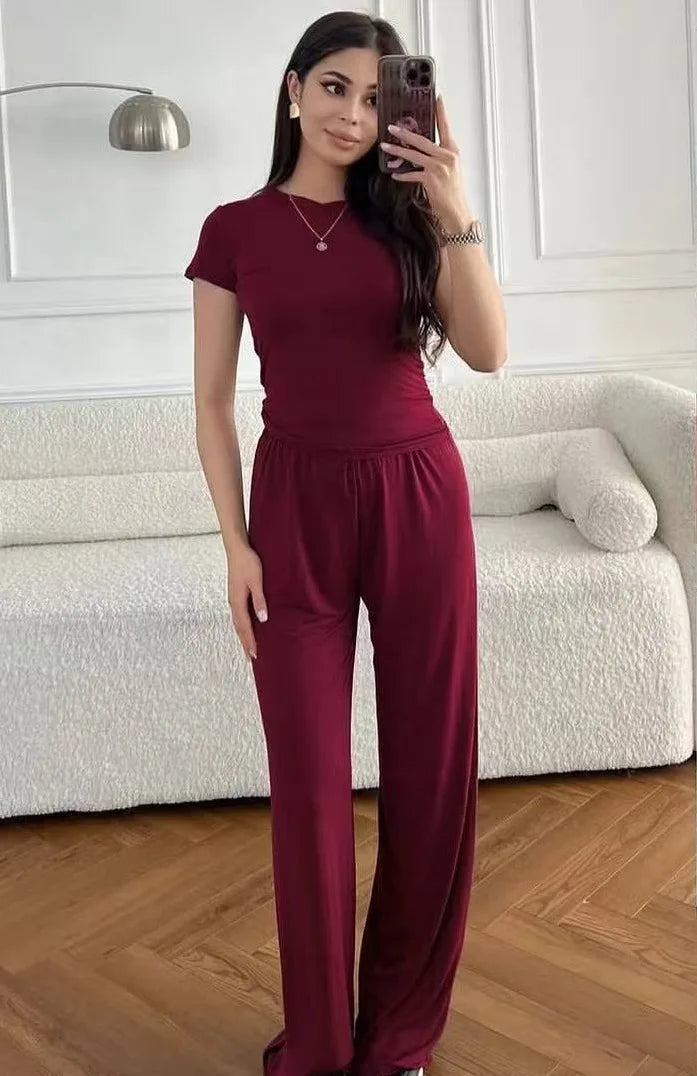 2 pieces women sets 2026 best-selling knitted short-sleeved T-shirt+long pants set two pieces sets women's clothing