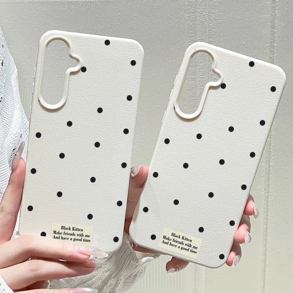 Cute White Polka Dots Phone Case For Samsung Galaxy S25 Ultra S24 FE S23 A56 5G A16 A17 A55 A36 A53 A35 A06 A07 A26 A34 Cover