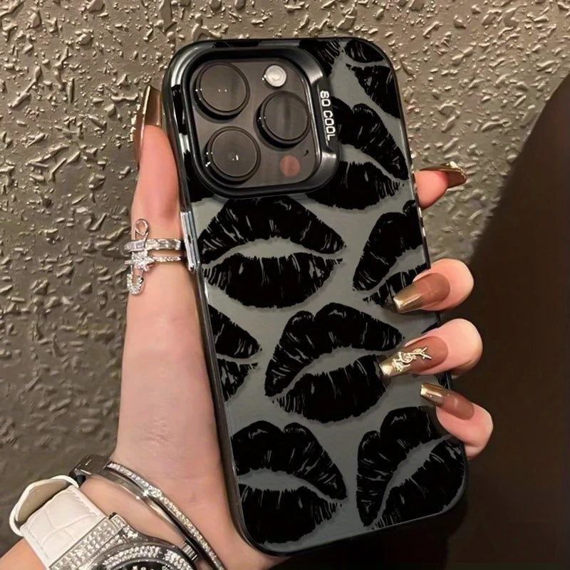 Sexy Black Lip Print Phone Case for iPhone 17 Air Pro Max 16 15 14 13 12 11 Pro Max Birthday Valentine's Day Gift
