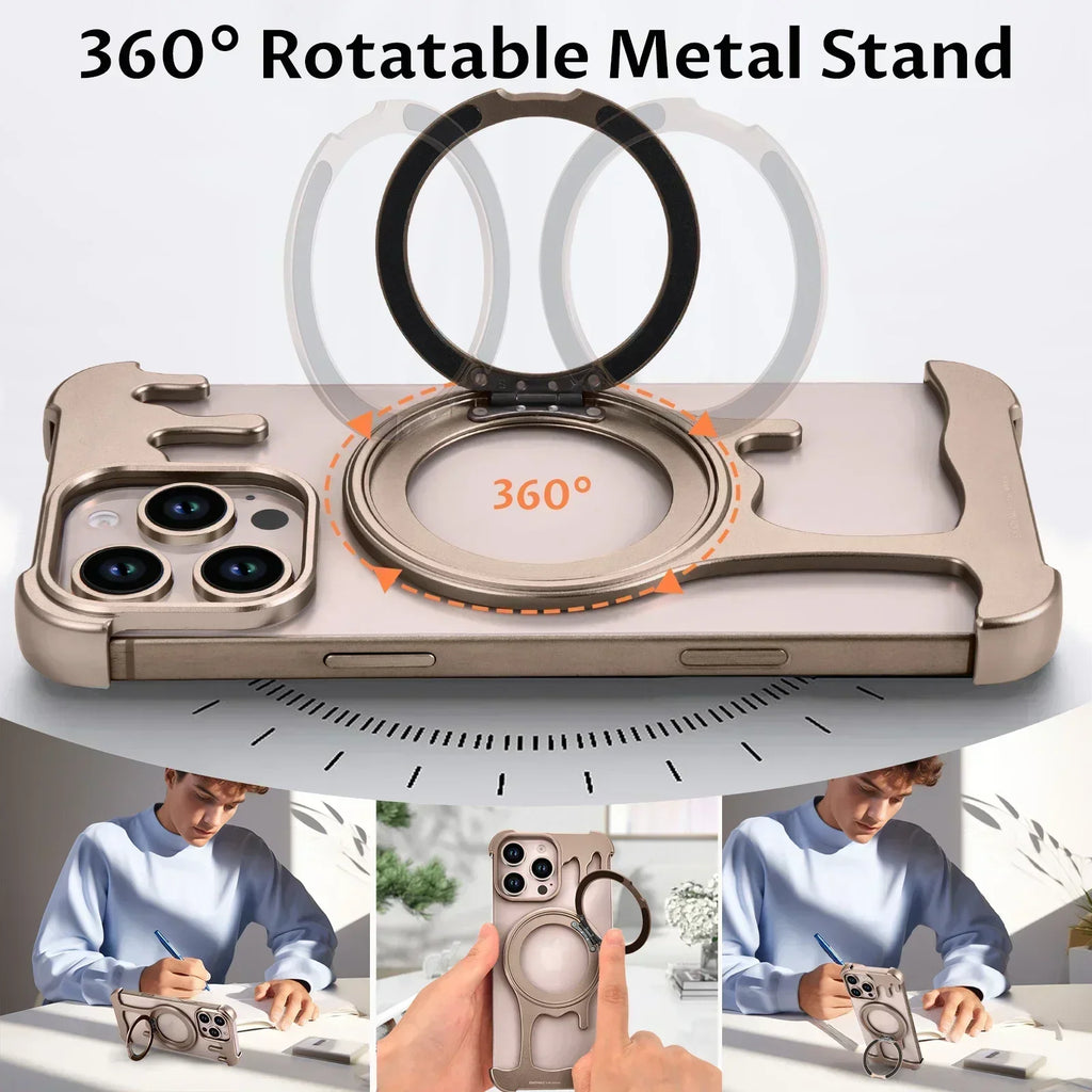 Eary Cell Phone Case for 16/15/14/13 Pro Max for Magsafe 360°Rotate Magnetic Stand Frameless Bumper Shockproof Protective Cover
