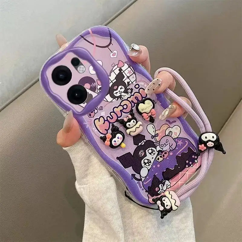 3D Kuromi Kitty Phone Case For Samsung Galaxy A55 A35 A25 A15 A05S A05 A14 A24 A34 A54 A04E A04S Wrist Strap Cartoon Plush Cover