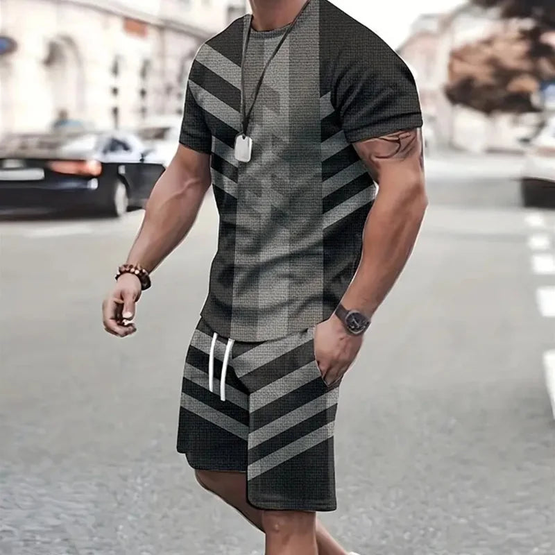 2024 Fashion Men's Sportswear Short Sleeve T Shirt And Sports Shorts Summer Casual Vintage Patchwork Suit Men's Two Piece Suit