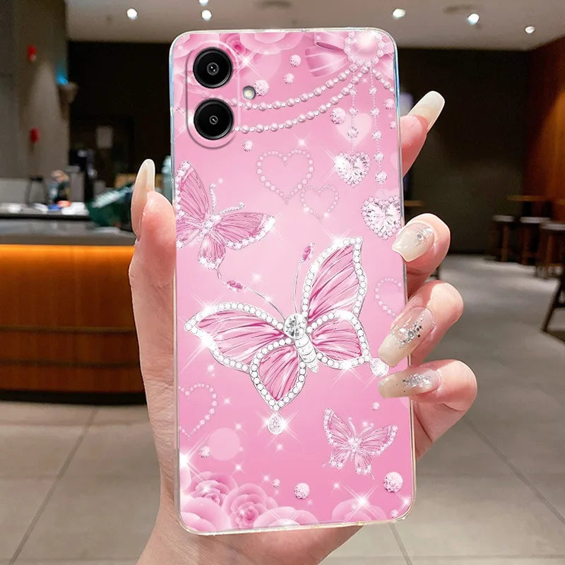 For Samsung A07 2025 Clear Phone Case Luxury Butterfly Flowers Casing For Samsung Galaxy A07 SamsungA07 A 07 Silicone Back Cover