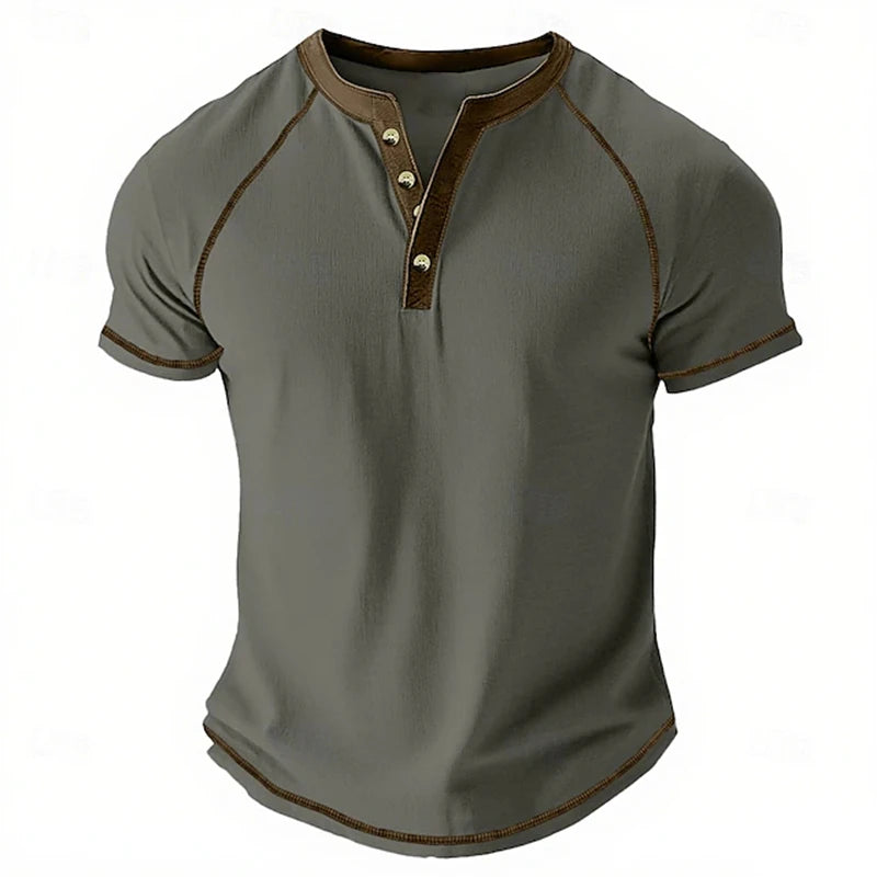 Retro Men's Button-Down T-Shirt Minimalist Print T-Shirt Loose-Fit Casual Summer Polo Shirt Stylish Streetwear Men's Top