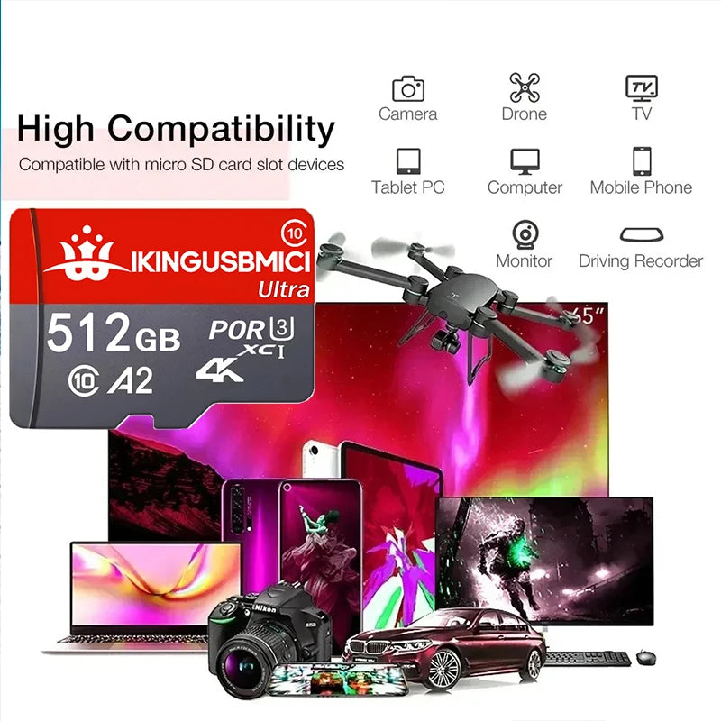 Mini Sd Card Smartphone 32/64/128/256/512gb Uhs-i Memory Premium Micro Camera Flash Reliable U3 Durable High Speed Fast Class 10