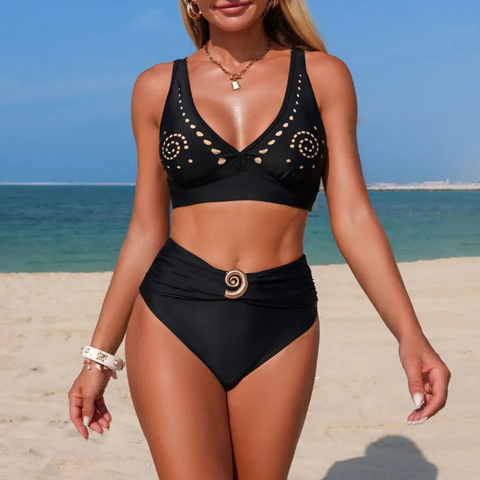 Women High Waisted Bikini Sexy Push Up Two Piece Swimsuits Vintage Swimsuit Two Piece Retro Ruched High Swimwear Woman 2025